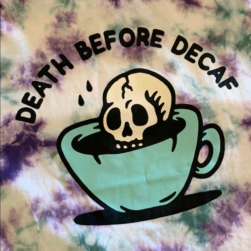 NWOT Death Before Decaf Tie Dye T-shirt Size S - Picture 4 of 7